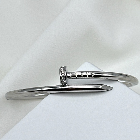 Nail Zirconia Bracelet Silver Love Bangle Cuff Stainless Steel Non-Tarnish - Picture 5 of 13